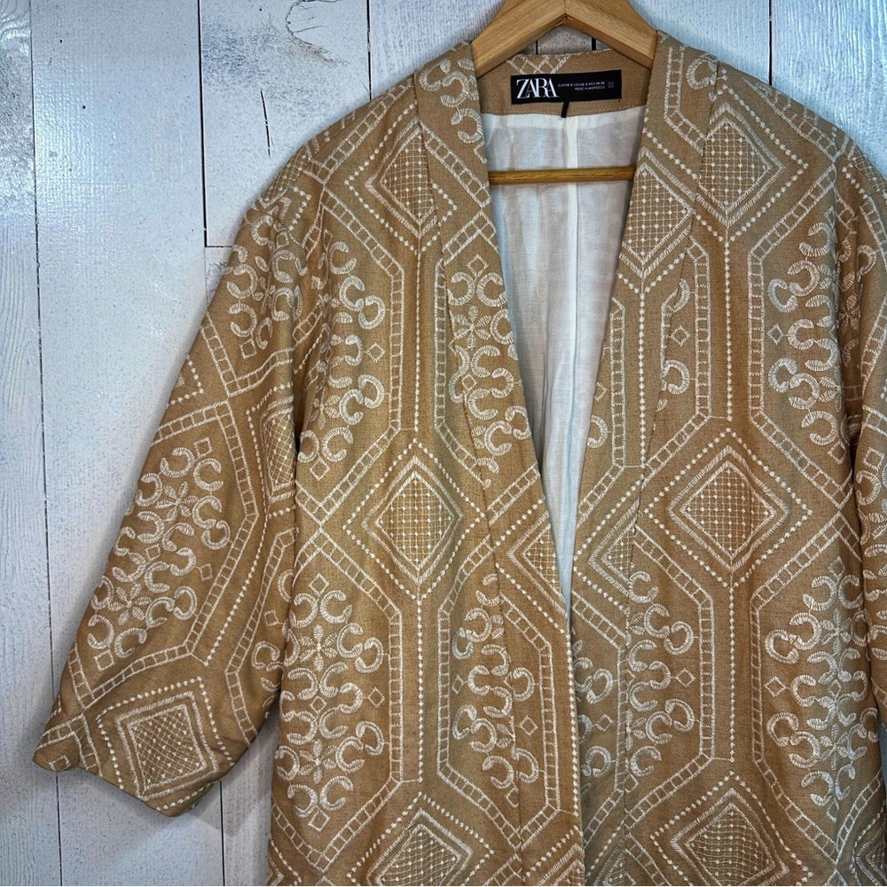 Zara Tan Embroidered Women's Jacket Size XS